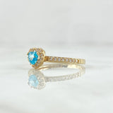 Anillo Solitario Halo Corazón 1.7gr / T5 / Circones Blancos Azul Cielo Oro Amarillo 18K