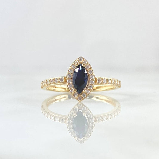 Anillo Solitario Ojo de Marqueza 2.15gr / T7 1/4 / Circones Blancos Azul Rey Oro Amarillo 18K