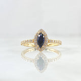 Anillo Solitario Ojo de Marqueza 2.15gr / T7 1/4 / Circones Blancos Azul Rey Oro Amarillo 18K
