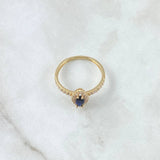 Anillo Solitario Ojo de Marqueza 2.15gr / T7 1/4 / Circones Blancos Azul Rey Oro Amarillo 18K