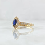 Anillo Solitario Ojo de Marqueza 2.15gr / T7 1/4 / Circones Blancos Azul Rey Oro Amarillo 18K