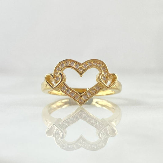 Anillo Corazones Atrapados 3.15gr / T6 1/4 / Circones Blancos Oro Amarillo 18K