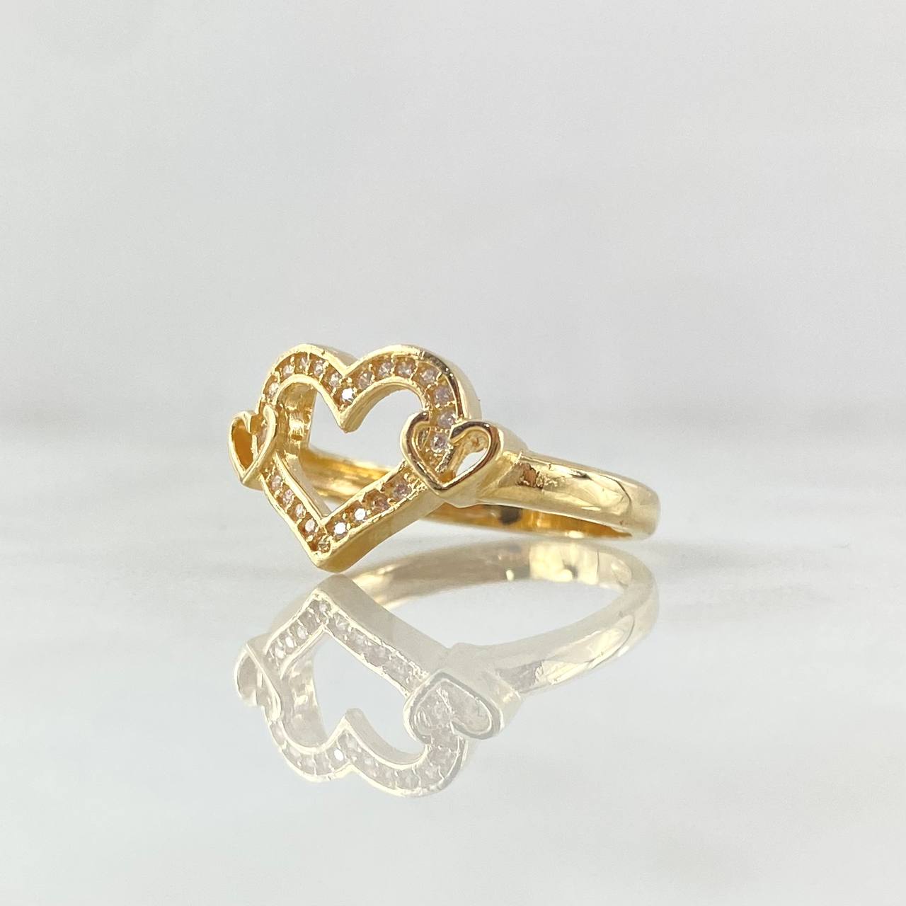 Anillo Corazones Atrapados 3.15gr / T6 1/4 / Circones Blancos Oro Amarillo 18K