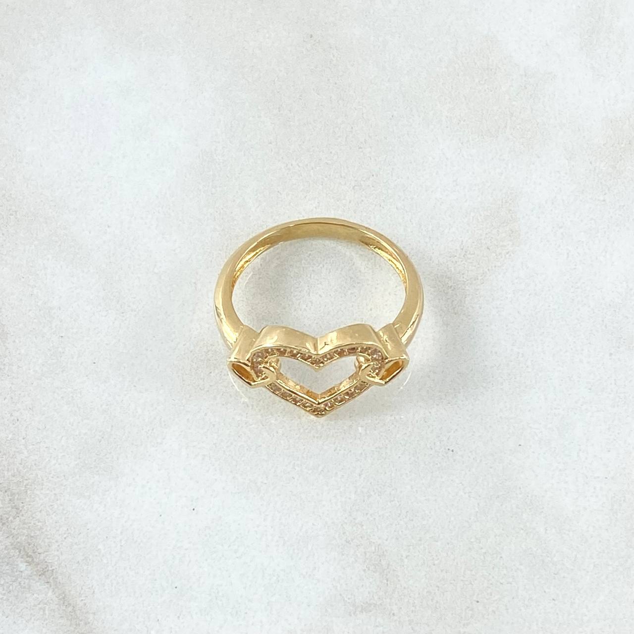 Anillo Corazones Atrapados 3.15gr / T6 1/4 / Circones Blancos Oro Amarillo 18K