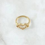 Anillo Corazones Atrapados 3.15gr / T6 1/4 / Circones Blancos Oro Amarillo 18K