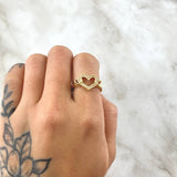 Anillo Corazones Atrapados 3.15gr / T6 1/4 / Circones Blancos Oro Amarillo 18K