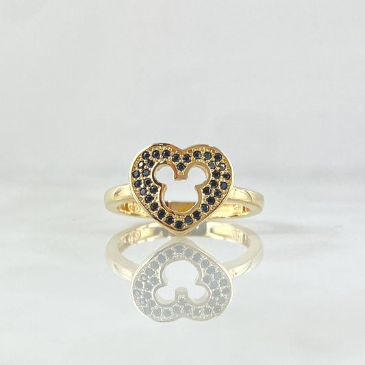 Anillo Corazón Ratón Interno 2.85gr / T6 / Circones Negro Oro Amarillo 18K