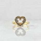 Anillo Corazón Ratón Interno 2.85gr / T6 / Circones Negro Oro Amarillo 18K