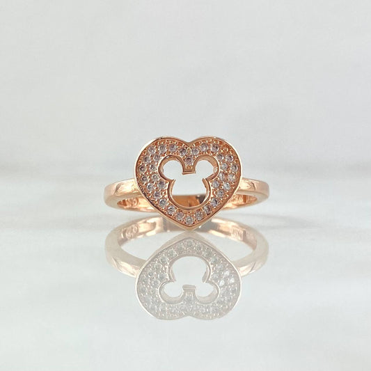 Anillo Corazón Ratón Interno 2.7gr / T6 1/2 / Circones Blancos Oro Rosa 18K