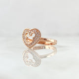 Anillo Corazón Ratón Interno 2.7gr / T6 1/2 / Circones Blancos Oro Rosa 18K