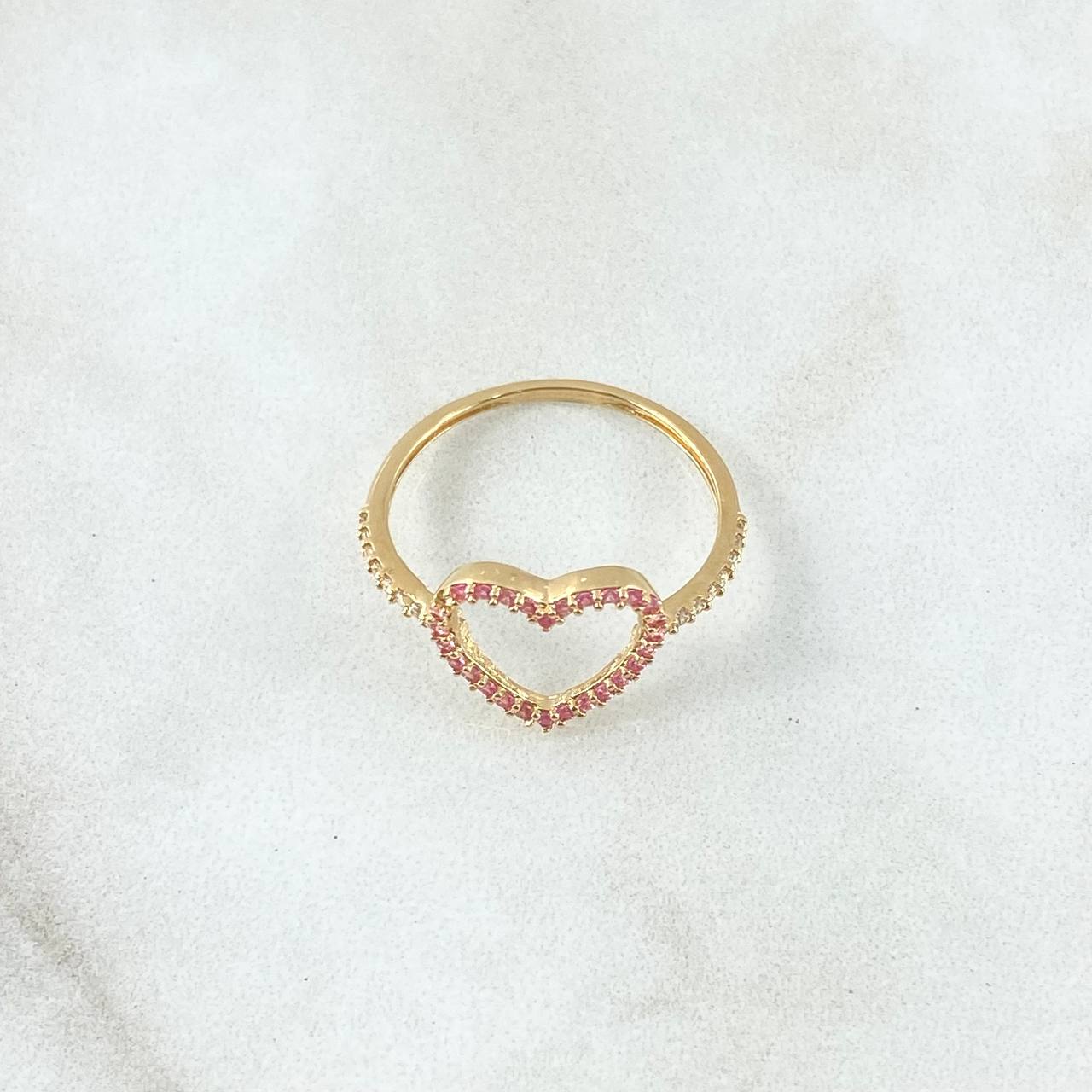 Anillo Corazón Silueta 1.5gr / T6 3/4 / Circones Blancos Lila Oro Amarillo 18K