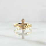 Anillo Crúz Interna 1.75gr / T7 1/4 / Circones Blancos Oro Amarillo 18K