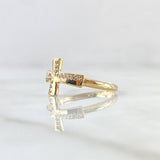 Anillo Crúz Interna 1.75gr / T7 1/4 / Circones Blancos Oro Amarillo 18K
