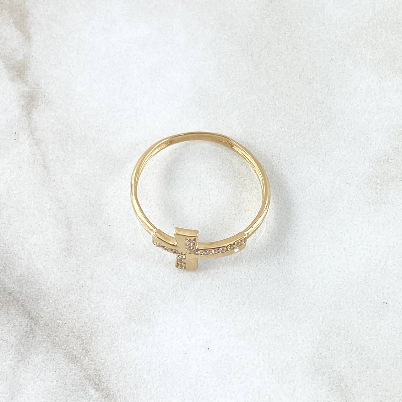 Anillo Crúz Interna 1.5gr / T5 1/4 / Circones Blancos Oro Amarillo 18K