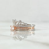 Anillo Corona Real Doble Solitario 4.3gr / T6 3/4 / Circones Blancos Dos Oros Blanco Rosa 18K