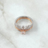 Anillo Corona Real Doble Solitario 4.3gr / T6 3/4 / Circones Blancos Dos Oros Blanco Rosa 18K