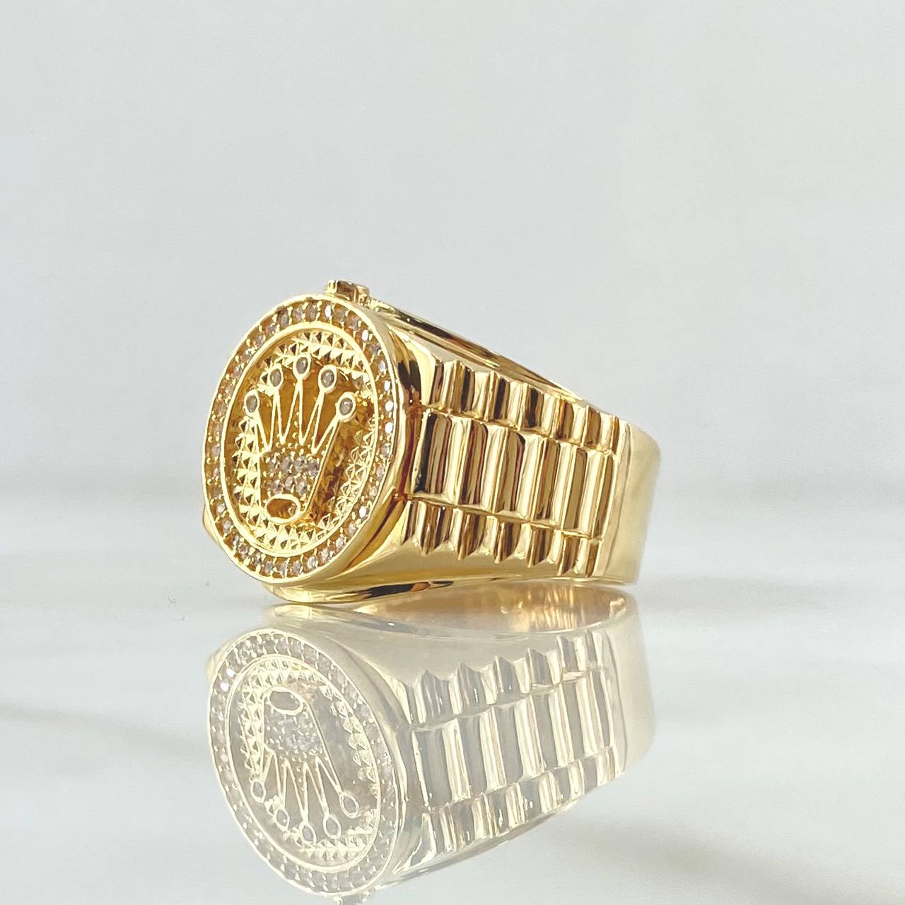 Anillo Correa Corona RX Circulo 9.5gr / T11 1/2 / Circones Blancos Oro Amarillo 18K ©