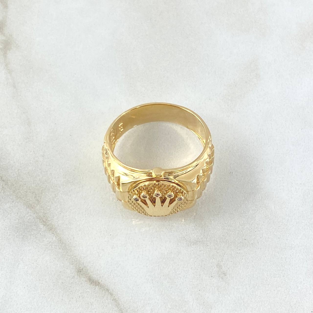 Anillo Corona RX Correa 7gr / T9 1/4 / Texturizado Circones Blancos Oro Amarillo 18K *