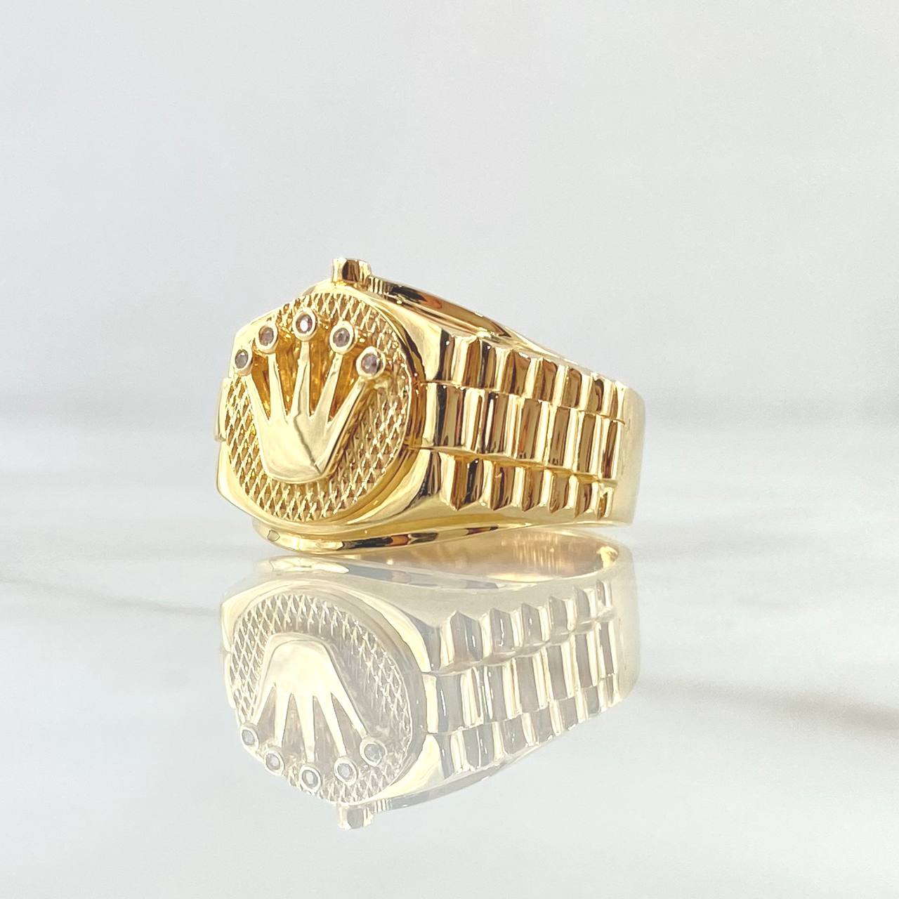 Anillo Corona RX Correa 7gr / T9 1/4 / Texturizado Circones Blancos Oro Amarillo 18K *