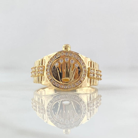 Anillo Sello Corona RX 7.45gr / T10 / Circones Blancos Oro Amarillo 18K ©