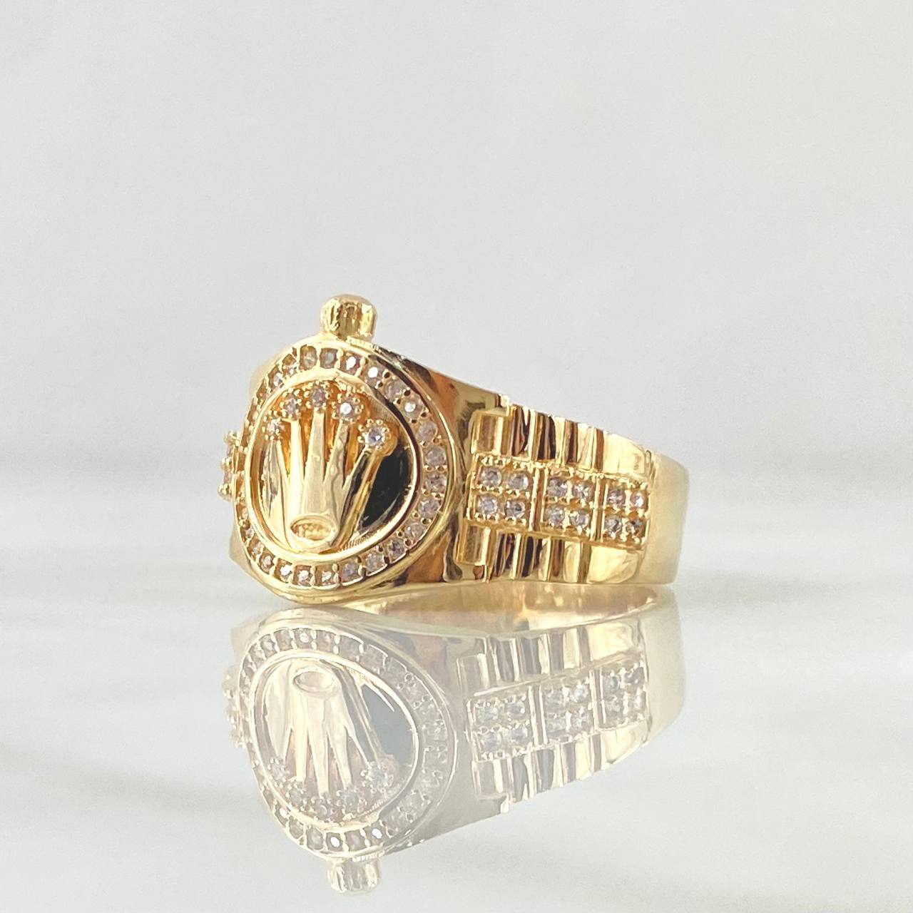 Anillo Sello Corona RX 7.5gr / T11 1/2 / Circones Blancos Tres Oros 18K