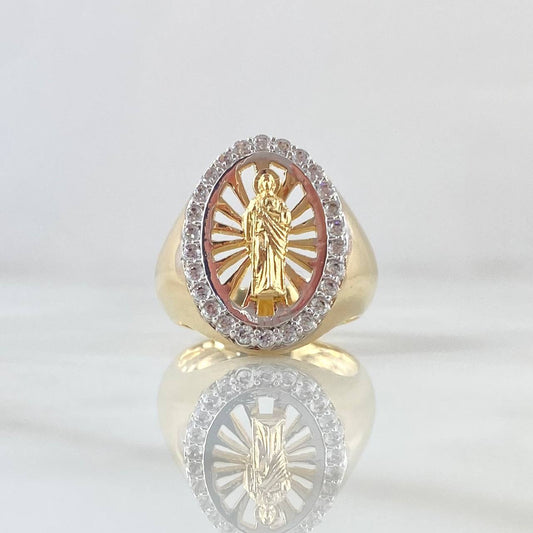 Anillo San Judas Filigrana 6.3gr / T5 1/2 / Circones Blancos Dos Oros Amarillo Blanco 18K *