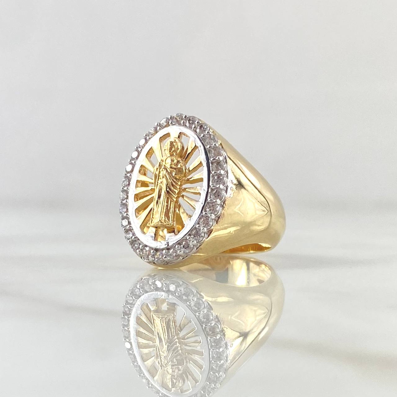 Anillo San Judas Filigrana 6.3gr / T5 1/2 / Circones Blancos Dos Oros Amarillo Blanco 18K *