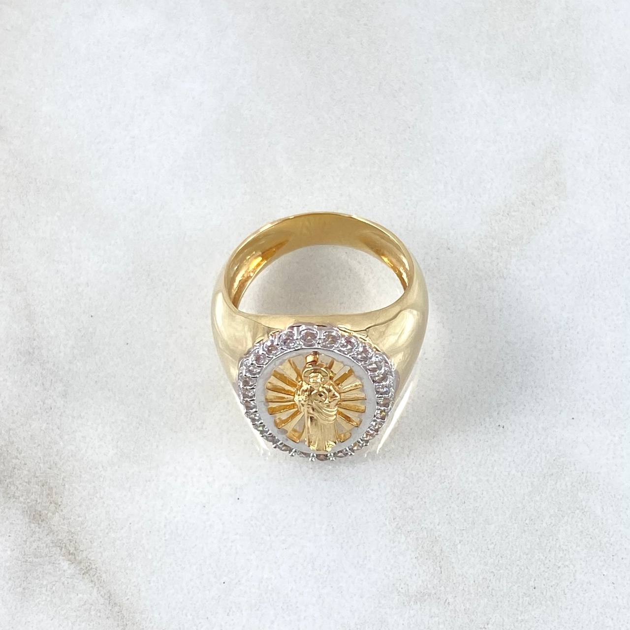 Anillo San Judas Filigrana 6.3gr / T5 1/2 / Circones Blancos Dos Oros Amarillo Blanco 18K *