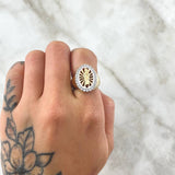 Anillo San Judas Filigrana 6.3gr / T5 1/2 / Circones Blancos Dos Oros Amarillo Blanco 18K *