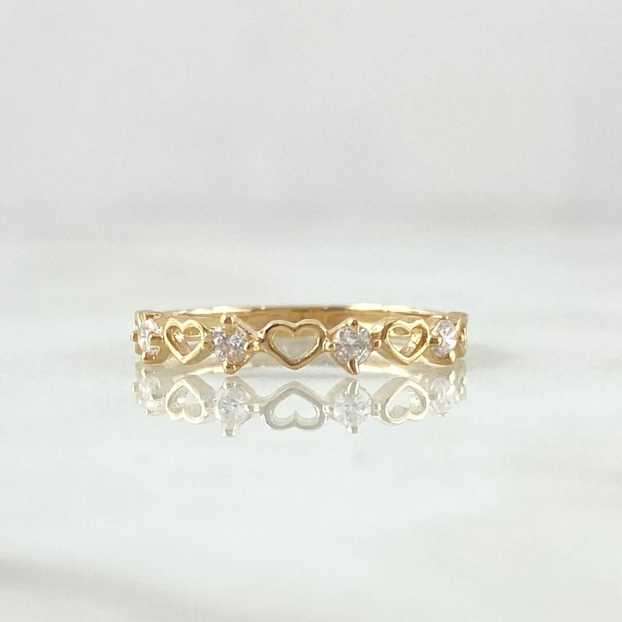 Anillo Corazones Intercalados 1gr / T6 / Circones Blancos Oro Amarillo 18K ©