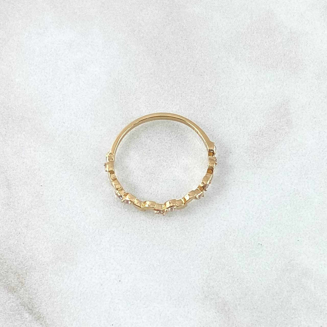 Anillo Hojas Intercaladas 1.3gr / T7 1/4 / Circones Blancos Oro Amarillo 18K  ©