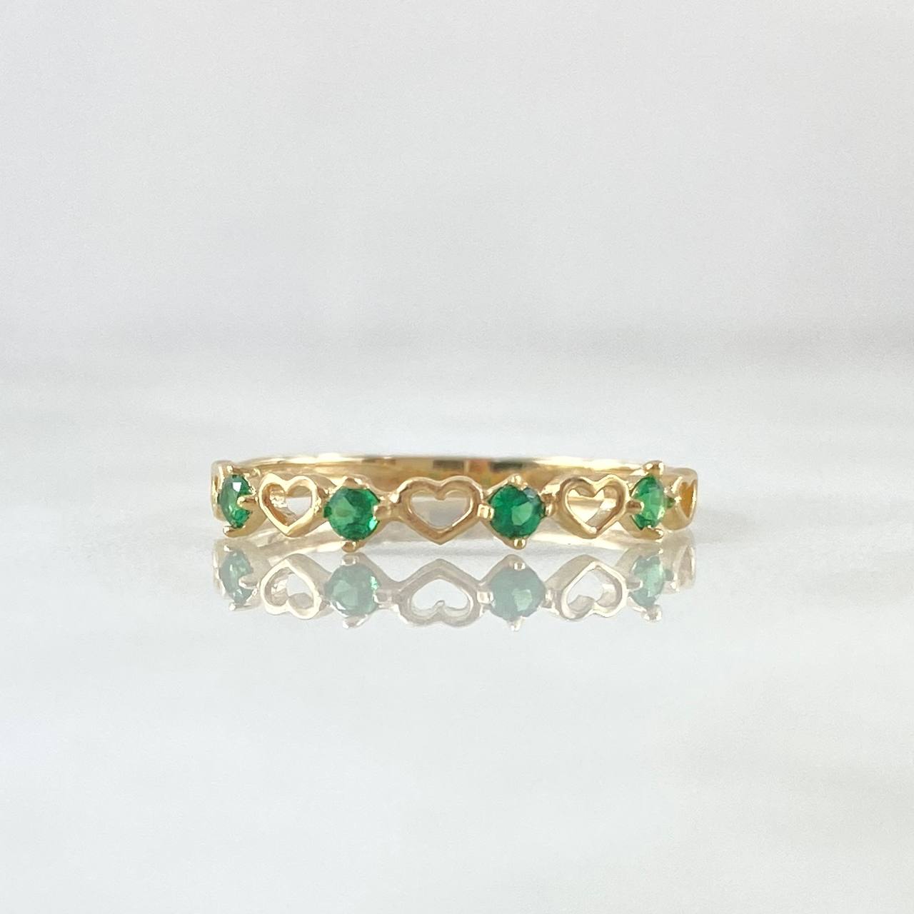 Anillo Corazones Intercalados 1gr / T6 3/4 / Circones Verdes Oro Amarillo 18K *
