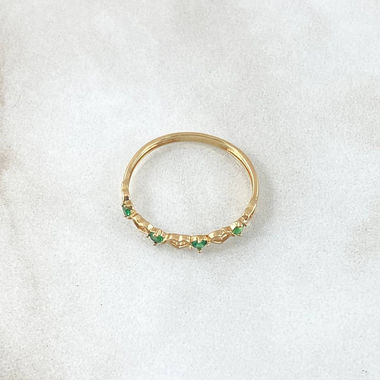 Anillo Corazones Intercalados 1gr / T6 3/4 / Circones Verdes Oro Amarillo 18K *