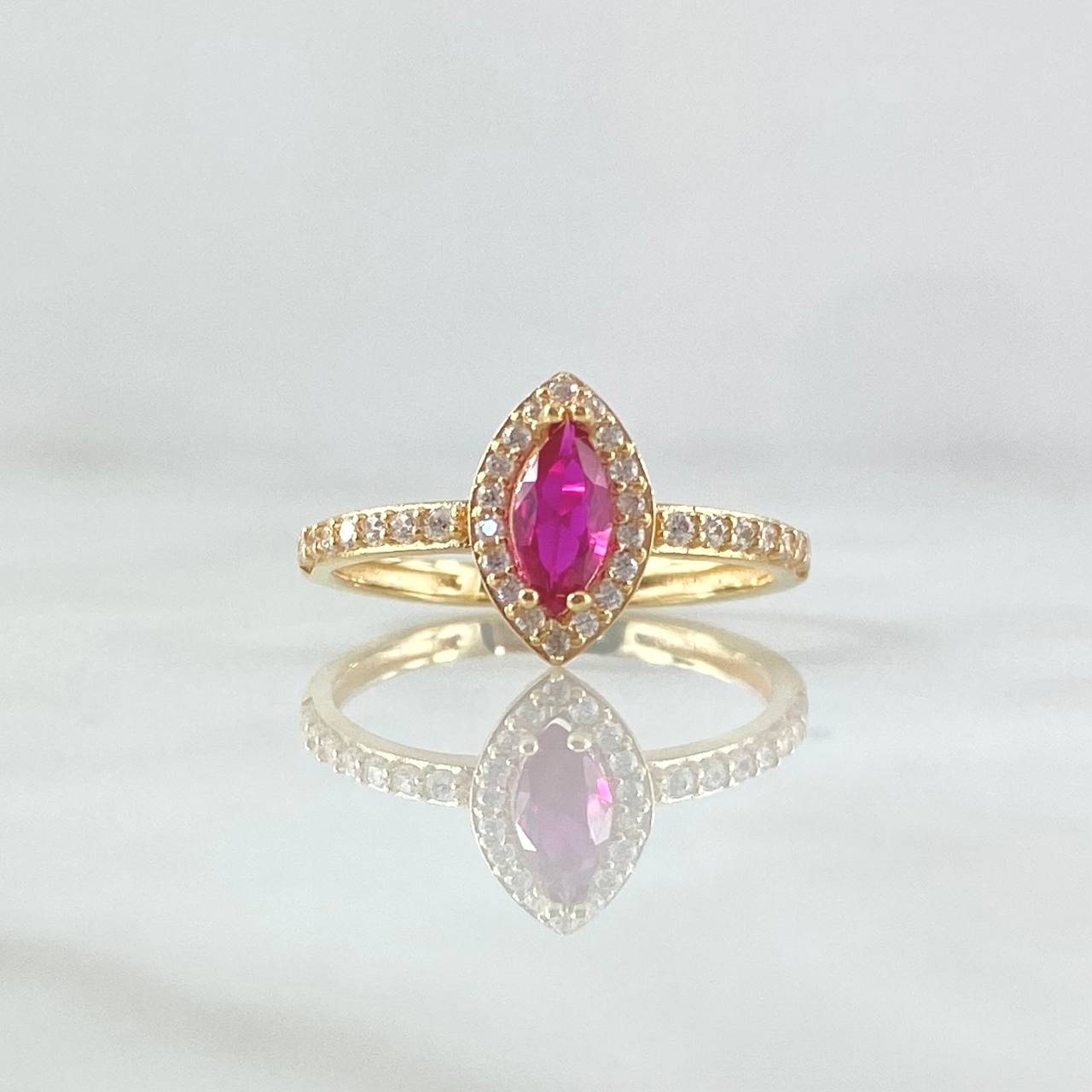 Anillo Ojo de Marqueza 2.1gr / T6 1/2 / Circones Blancos Fucsia Oro Amarillo 18K