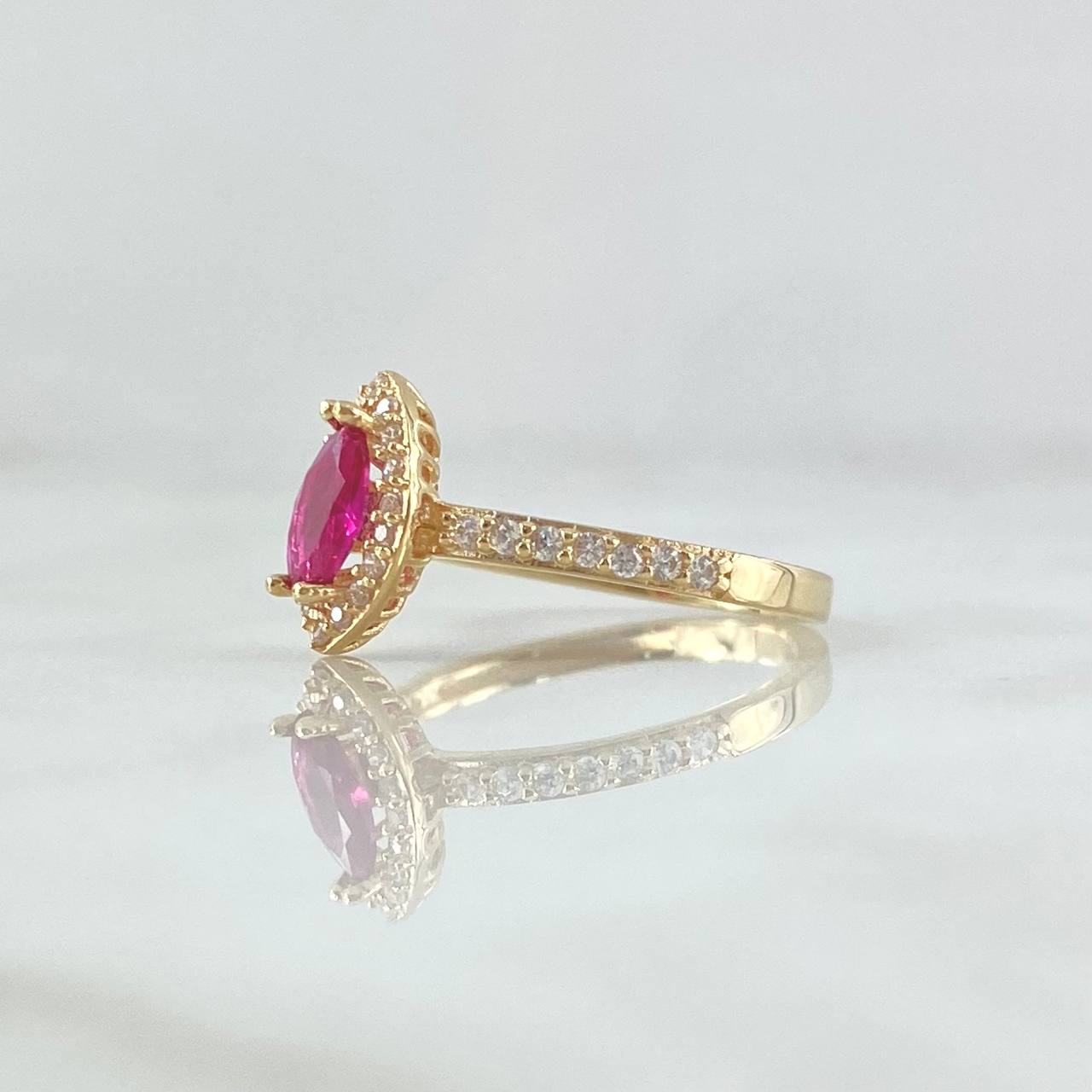 Anillo Ojo de Marqueza 2.1gr / T6 1/2 / Circones Blancos Fucsia Oro Amarillo 18K