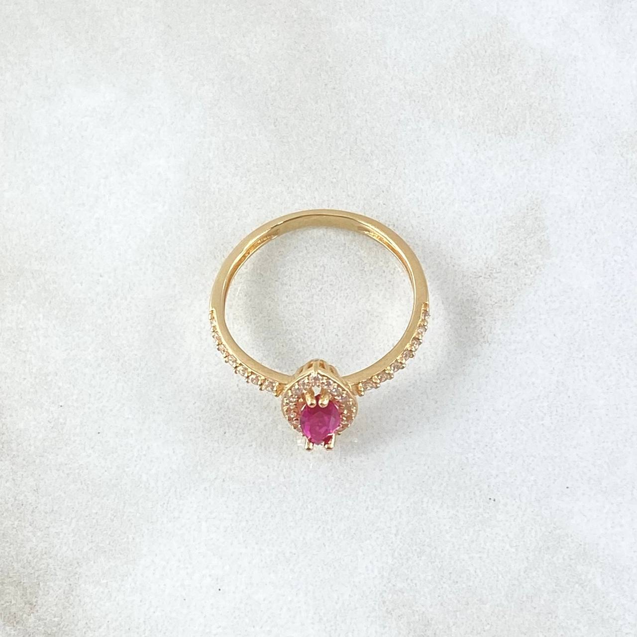 Anillo Ojo de Marqueza 2.1gr / T6 1/2 / Circones Blancos Fucsia Oro Amarillo 18K