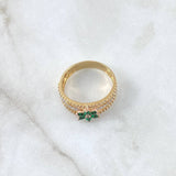 Anillo Flor Tres Lineas 3.8gr / T7 1/4 / Circones Blancos Verdes Tres Oros 18K