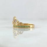 Anillo Corona de Buquet 2.55gr / T6 3/4 / Circones Blancos Verdes Oro Amarillo 18K