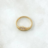 Anillo Corona de Buquet 2.55gr / T6 3/4 / Circones Blancos Verdes Oro Amarillo 18K