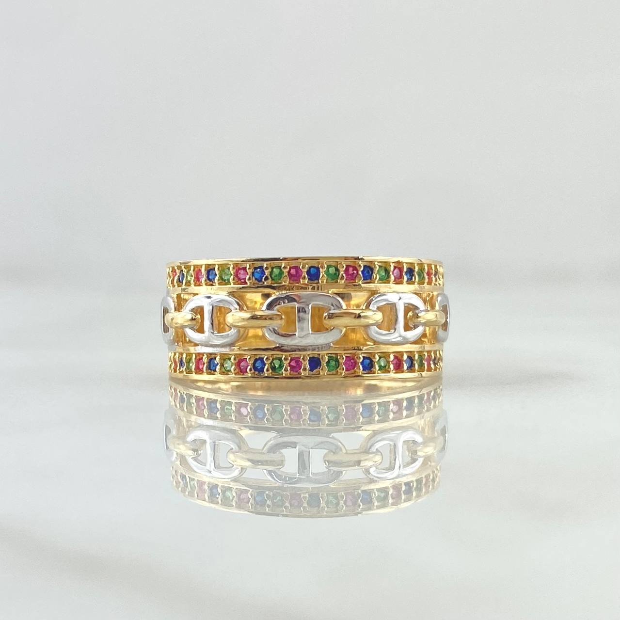Anillo GC Carril Doble 4.25gr / T7 / Circones Multicolor Dos Oros Amarillo Blanco 18K
