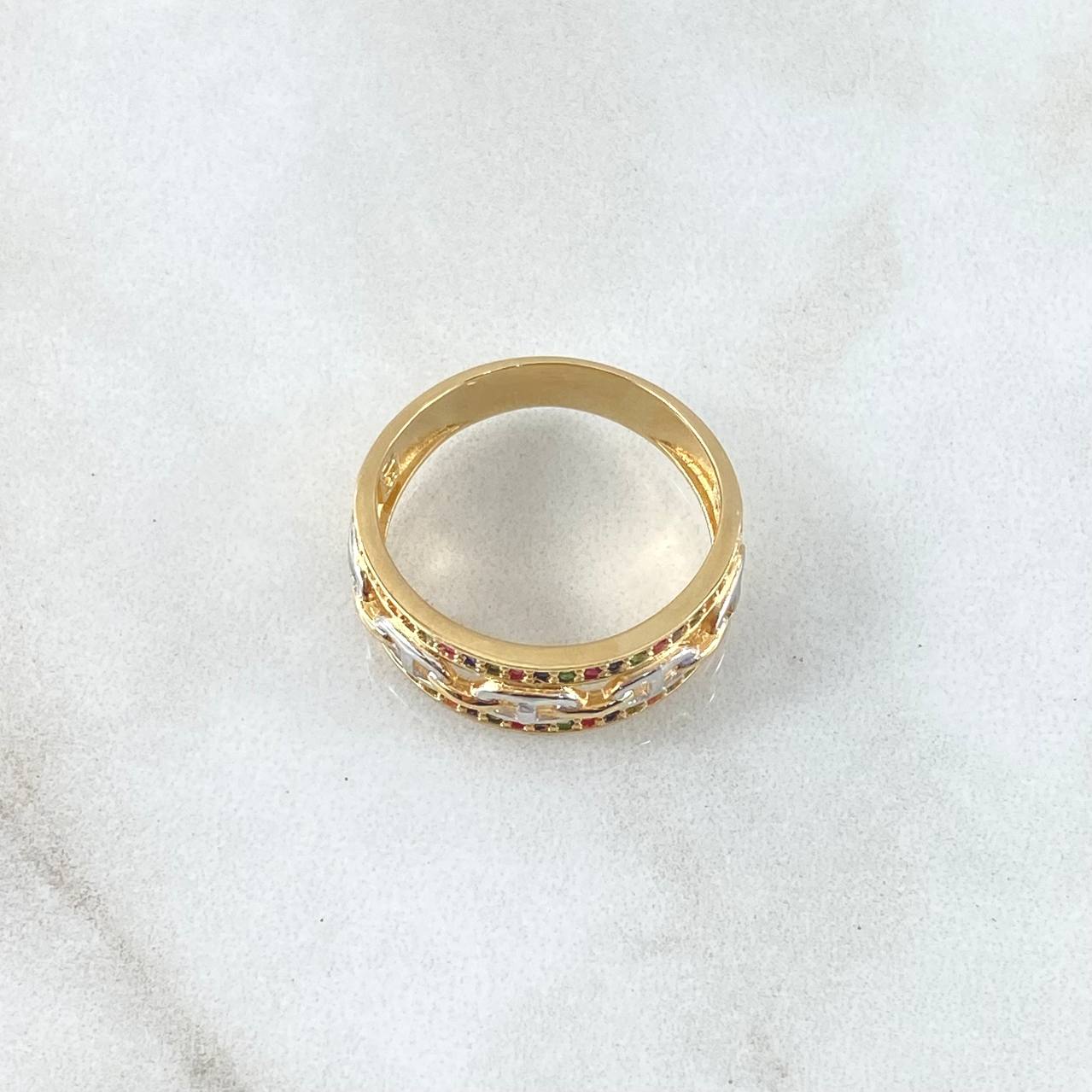 Anillo GC Carril Doble 4.25gr / T7 / Circones Multicolor Dos Oros Amarillo Blanco 18K