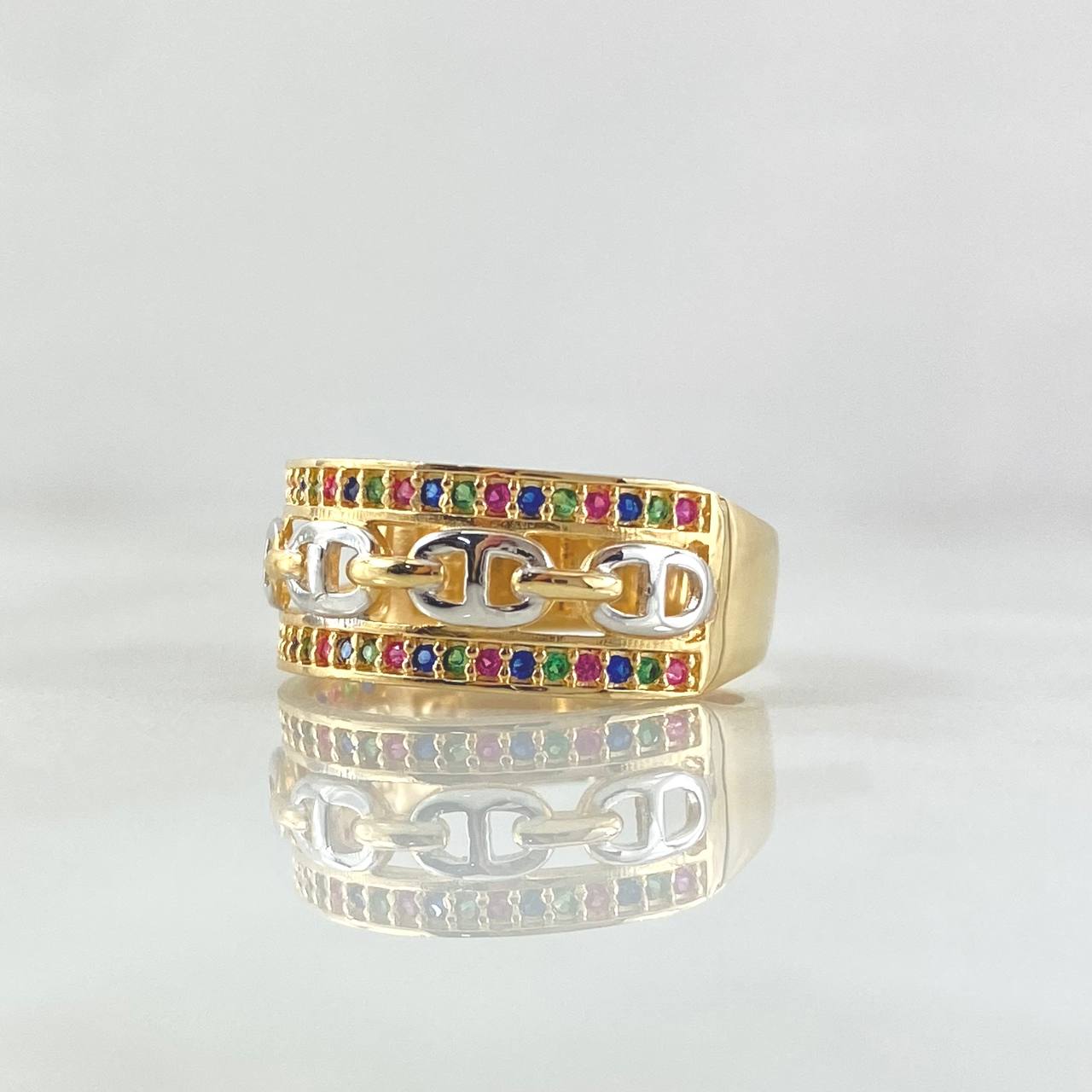 Anillo GC Carril Doble 4.25gr / T7 / Circones Multicolor Dos Oros Amarillo Blanco 18K