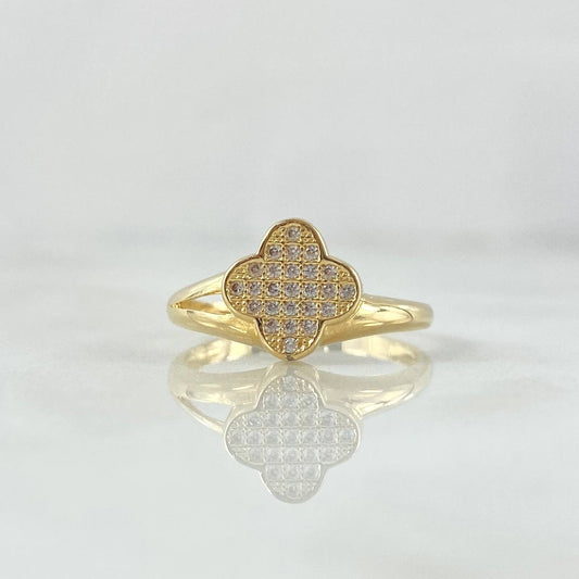 Anillo Trebol VCYA Tupido 2.5gr / T5 3/4 / Circones Blancos Oro Amarillo 18K