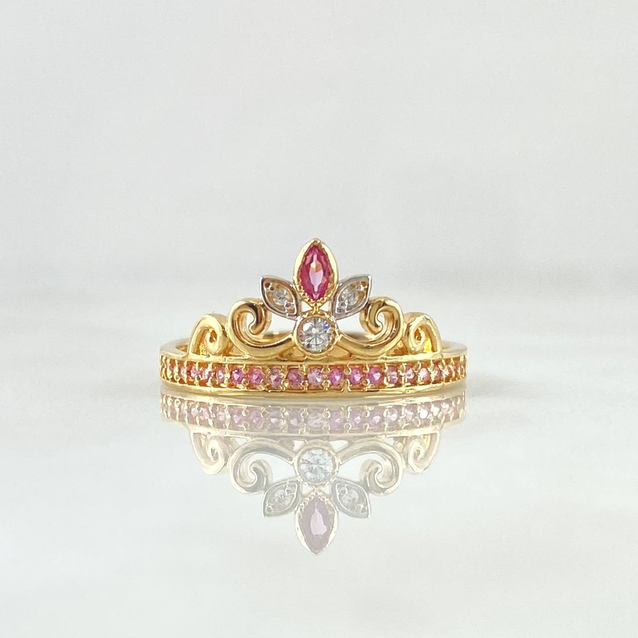 Anillo Corona de Buquet 2.5gr / T7 1/4 / Circones Blancos Lila Oro Amarillo 18K