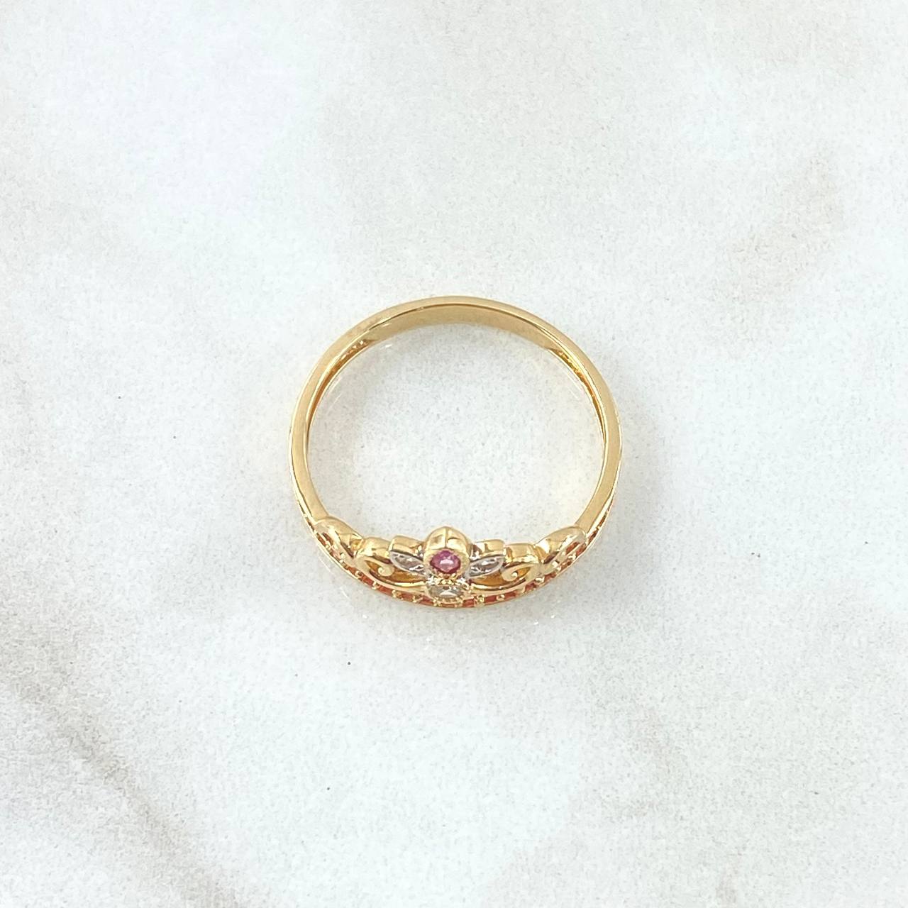 Anillo Corona de Buquet 2.5gr / T7 1/4 / Circones Blancos Lila Oro Amarillo 18K