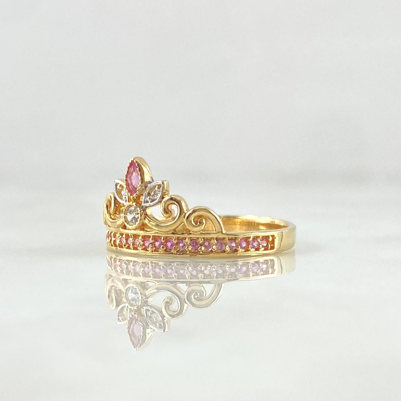 Anillo Corona de Buquet 2.5gr / T7 1/4 / Circones Blancos Lila Oro Amarillo 18K
