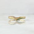 Anillo Tiara en V 1.6gr / T7 1/4 / Circones Blancos Verdes Oro Amarillo 18K