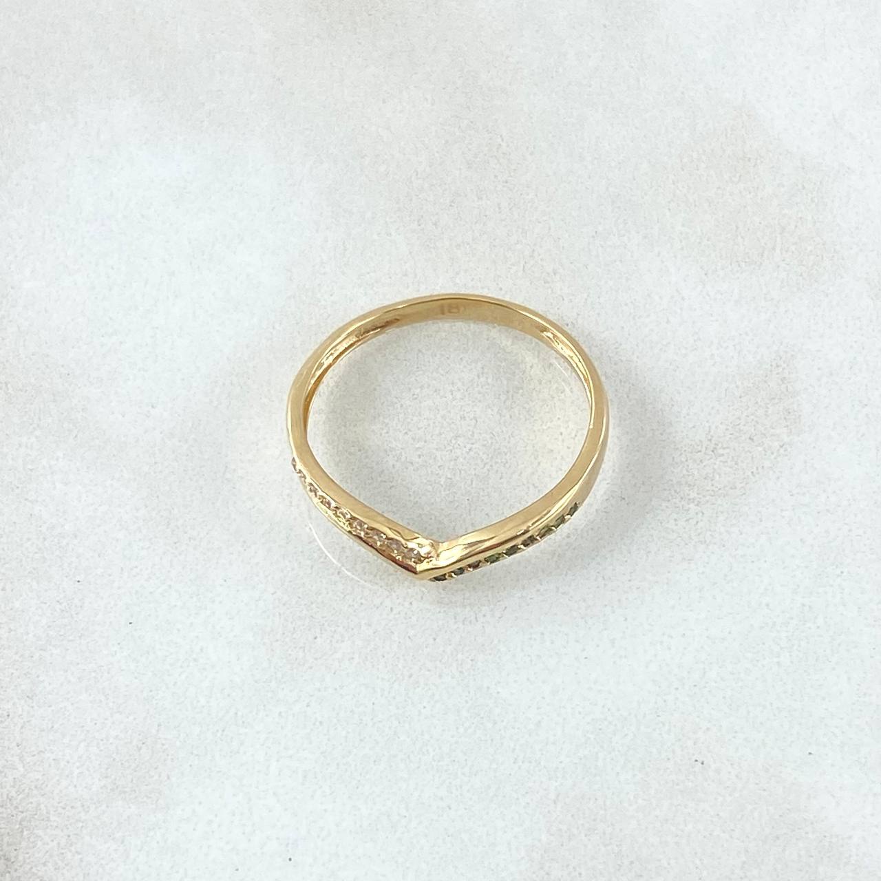 Anillo Tiara en V 1.6gr / T7 1/4 / Circones Blancos Verdes Oro Amarillo 18K
