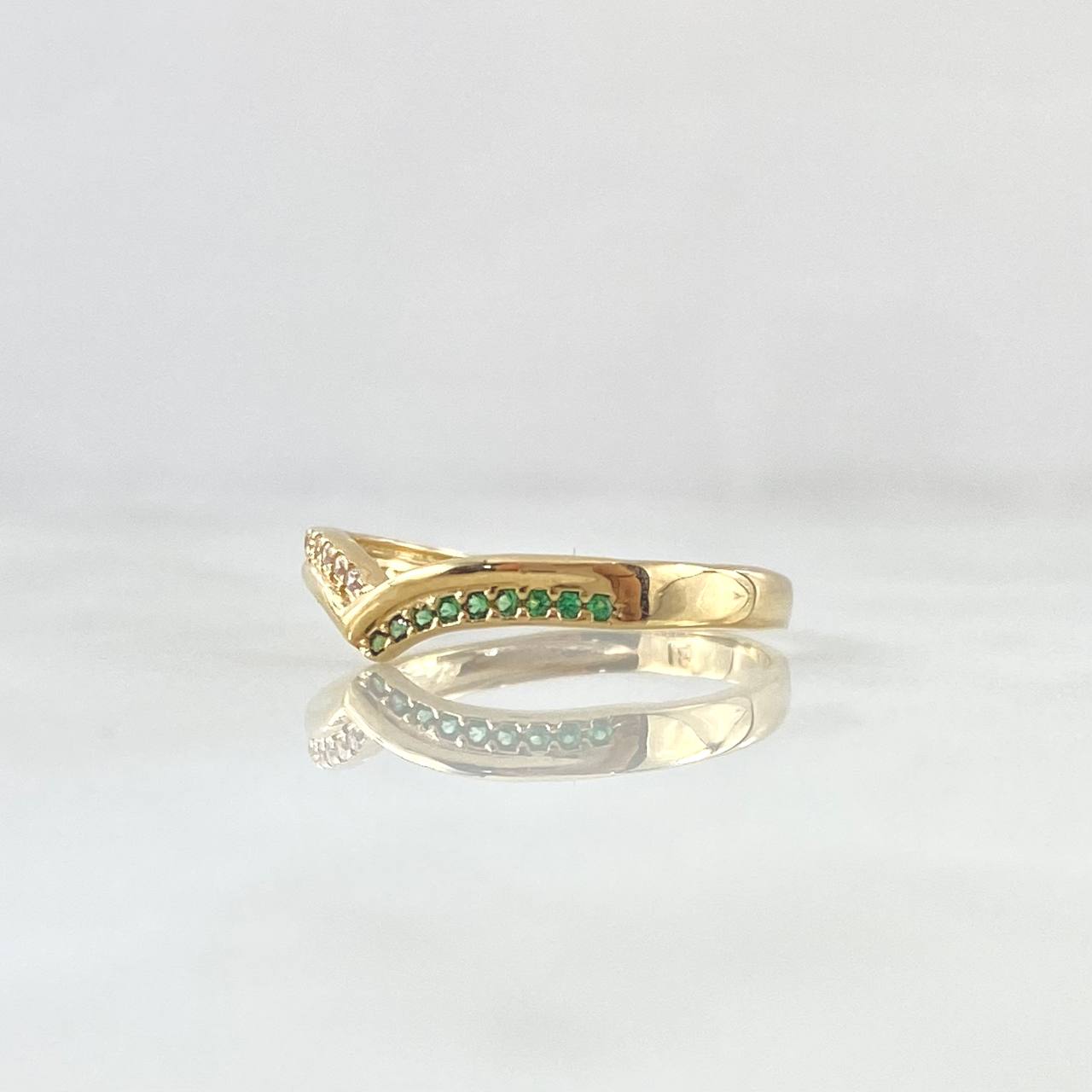 Anillo Tiara en V 1.6gr / T7 1/4 / Circones Blancos Verdes Oro Amarillo 18K