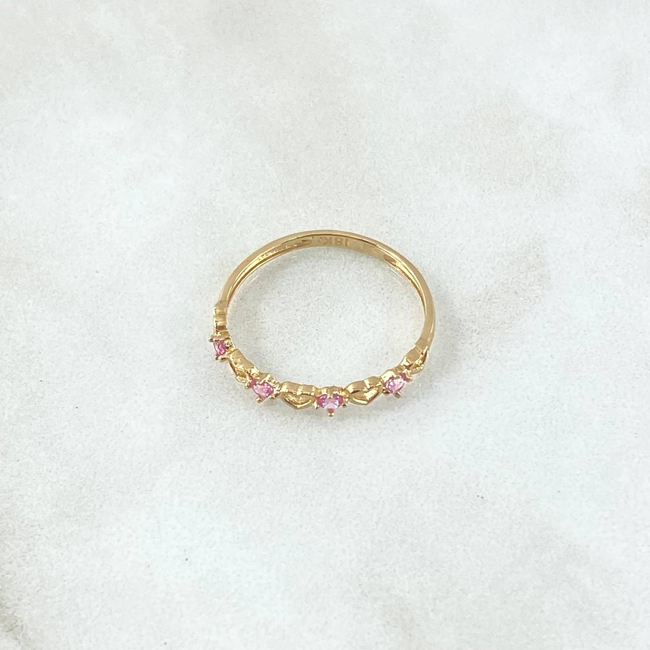 Anillo Corazones Intercalados 1.05gr / T7 1/4 / Circones Lila Oro Amarillo 18K
